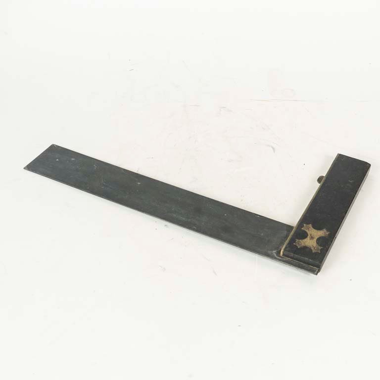 Escuadra de Carpintero Antigua Madera Metal Bronce 25x46.5 cm