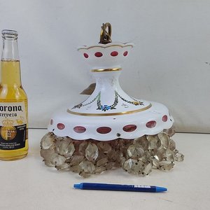 Antigua Araña de Techo de Cristal Prensado con Flores Pintadas a Mano - imagen 9