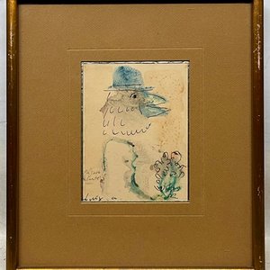 Pájaro y Ramo de Luis A. Solari: Acuarela y Tinta Firmada - imagen 2