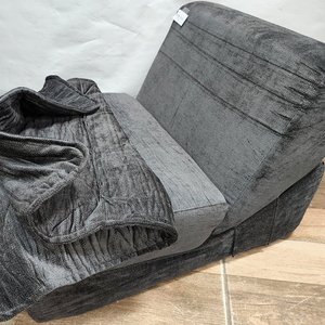 Sillón Cama de Espuma Viscoelástica de Una Plaza, Gris y Negro con Funda - imagen 3
