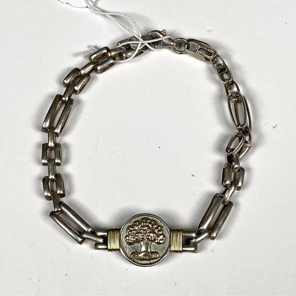 Pulsera de Plata y Oro con Diseño de Árbol de la Vida - 16 cm