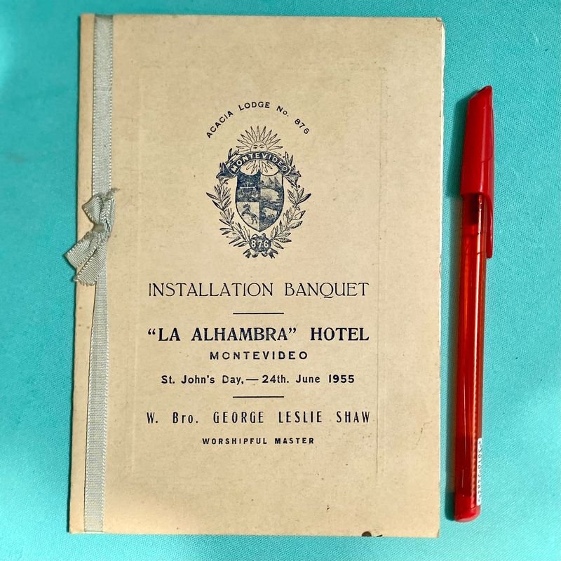 Menú de Cena Masónica "La Alhambra" Hotel Montevideo 1955