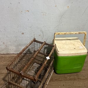 Lote anterior: Jaula de metal y conservadora de plástico verde