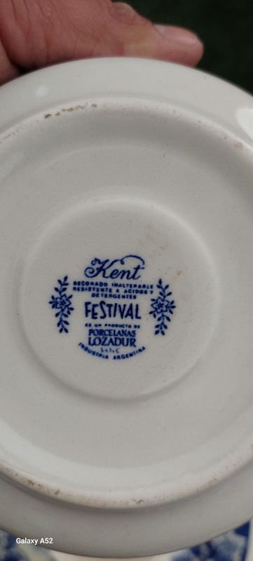 Platos y tazas de porcelana blanca y azul - imagen 14