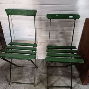 Par de Sillas Plegables Antiguas de Metal y Madera Color Verde - imagen 5