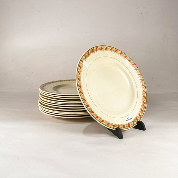 Trece Platos Llanos Loza Inglesa Wood's Ivory Ware Guarda Naranja Flores Diámetro 25cm - imagen 1