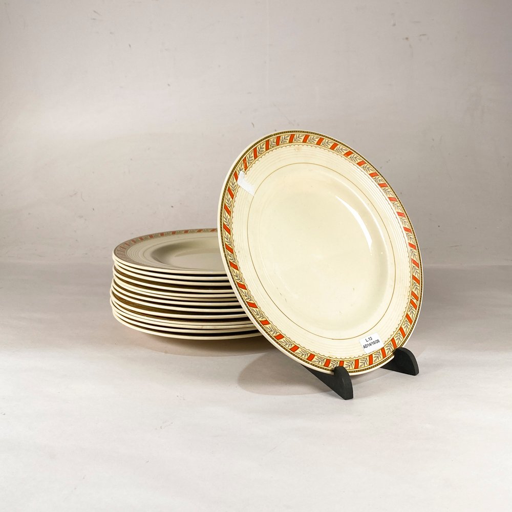 Trece Platos Llanos Loza Inglesa Wood's Ivory Ware Guarda Naranja Flores Diámetro 25cm