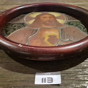 Vitral Circular Sagrado Corazón de Jesús con Marco de Madera Noble - imagen 4