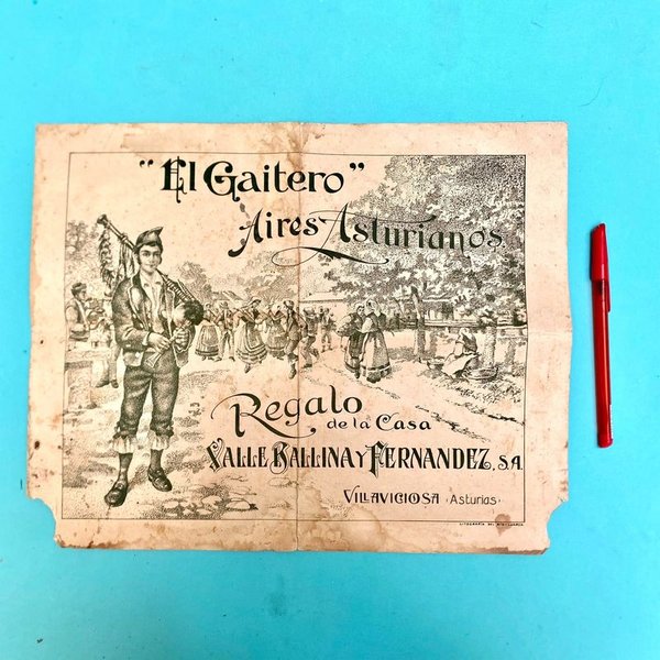 Partitura Antigua "El Gaitero" Aires Asturianos Obsequio Publicitario - imagen 1