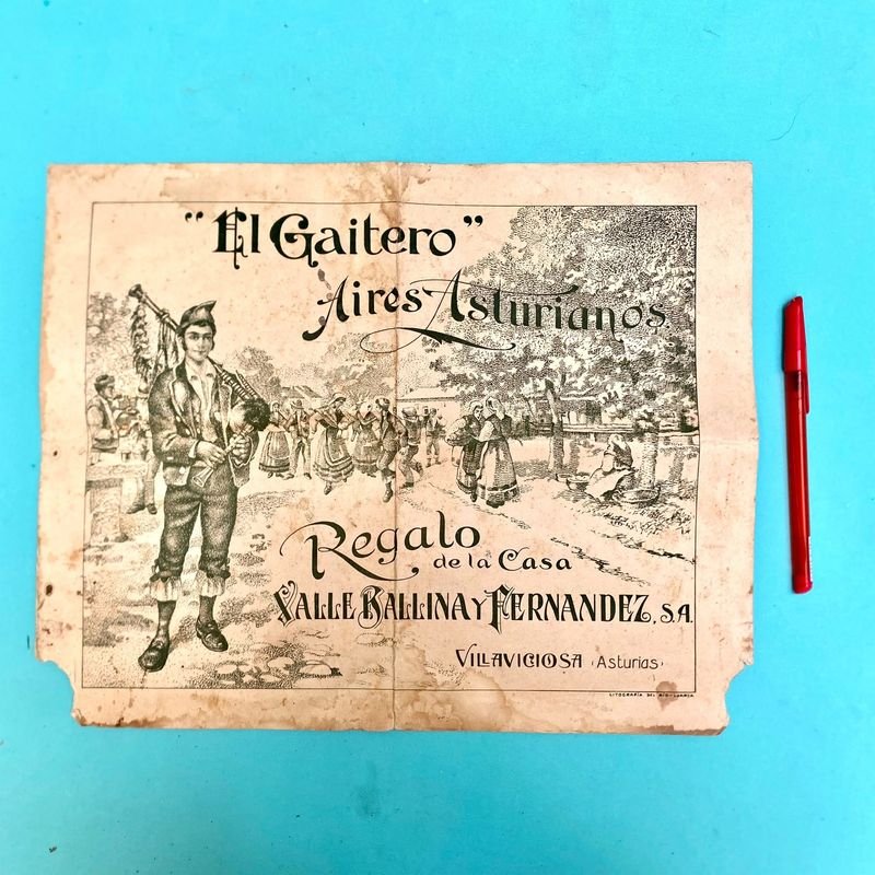 Partitura Antigua "El Gaitero" Aires Asturianos Obsequio Publicitario