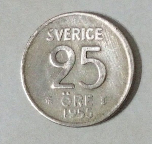 Moneda de Plata Sueca 25 Öre de 1955 - Gustavo VI Adolfo - imagen 1