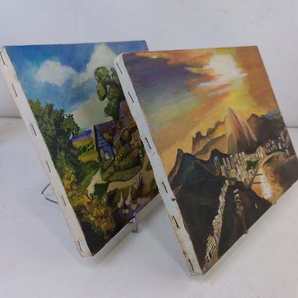 Dos Pinturas de Paisajes con Vista a Montañas y Lugares - imagen 4