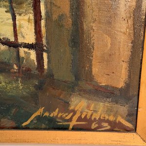 Gran Óleo "El Puente" de Andrés Feldman, Pintor Húngaro Radicado en Uruguay - imagen 4