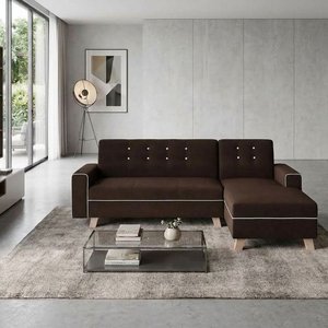 Sofá Chaise Longue Marrón con Detalles Blancos - imagen 2