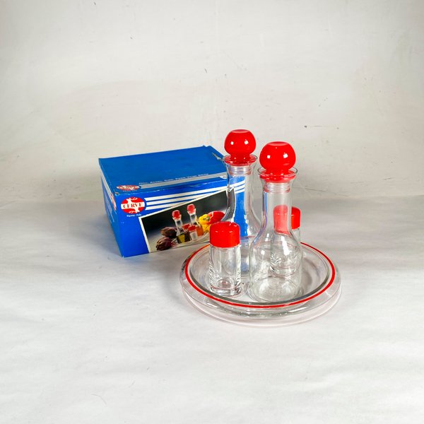 Set Condimentero Cervi Aceitera Vinagrera Pimentero Salero con Tapa Roja - imagen 1