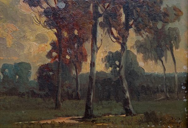 Lote siguiente: Pintura de paisaje de campo firmada por Ernesto Laroche