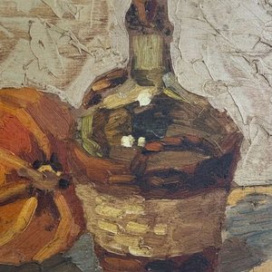 Bodegón de Raúl Pavlotzky: Botella y Calabaza, Óleo sobre Tabla - imagen 3