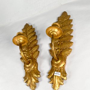 Dos Apliques de Pared Vintage Hojas Doradas - imagen 2