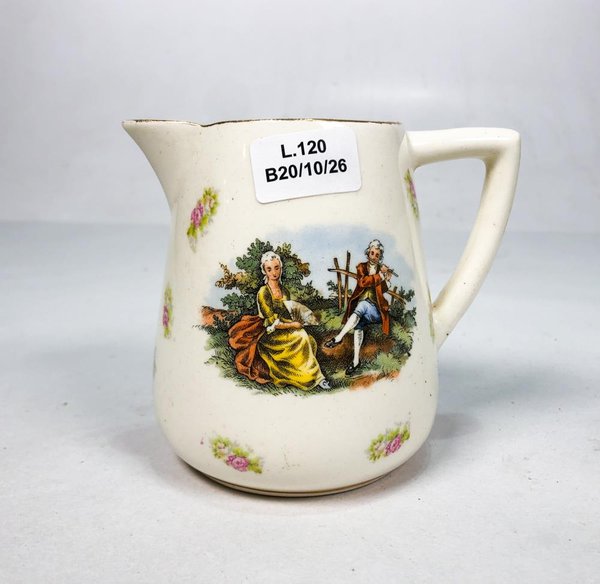Jarra de Porcelana Inglesa Clarice Cliff con Personajes de Época y Guarda Dorada - imagen 1