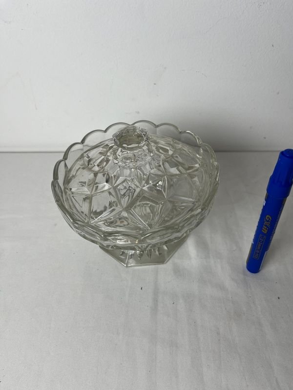 Caramelera de vidrio transparente con tapa y bolígrafo azul - imagen 5