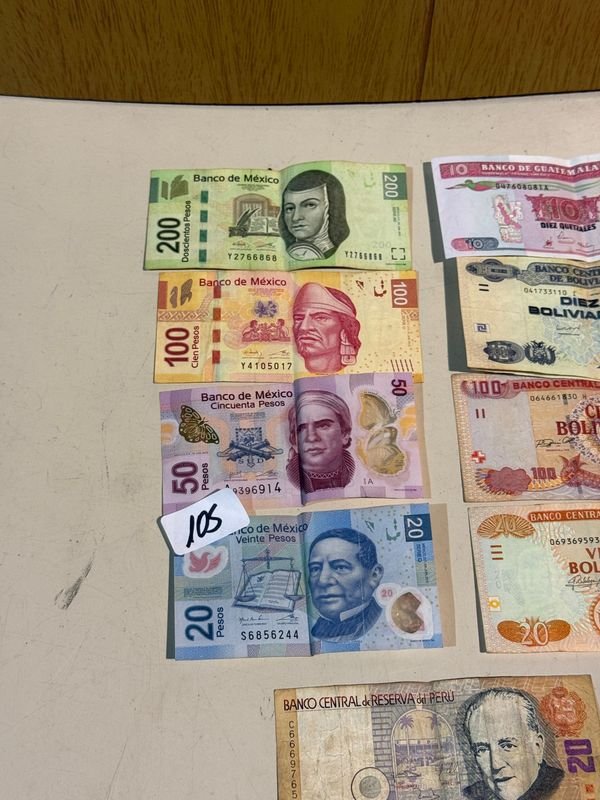 Billetes de América Latina: México, Bolivia, Perú, Guatemala, Rep. Dominicana y Colombia