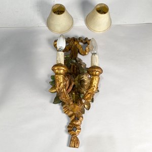 Par de Apliques de Pared Vintage en Madera con Motivo de Hojas y Flores, Dos Luces - imagen 3