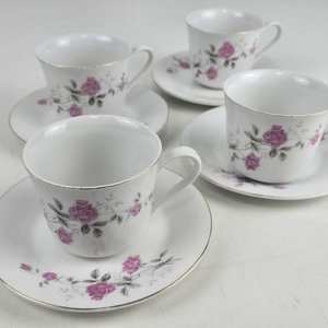 Juego de Tazas y Platillos de Cerámica y Porcelana con Motivos Florales y Zodiacales - imagen 2