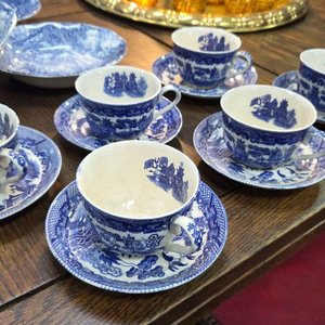 Juego de Té Antiguo Loza Azul y Blanca Estilo Oriental - 12 Piezas - imagen 5