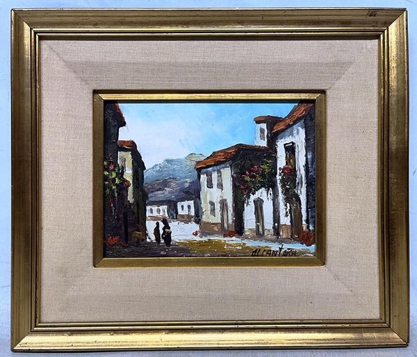 Óleo "Pueblo" de L. Cántara, 18 x 24 cm - imagen 1