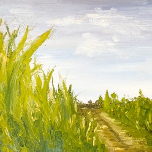 Cuadro al Óleo: Paisaje Campestre con Caminos y Pajonales - imagen 2