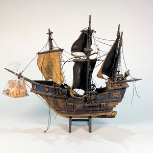 Lote siguiente: Maqueta de Carabela Antigua de Tres Mástiles en Madera