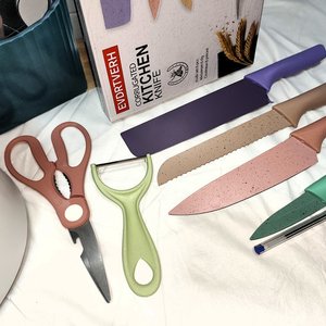 Juego de Cuchillos con Revestimiento Cerámico, Afilables, Soporte Giratorio y Utensilios de Cocina - imagen 4