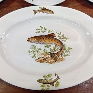 Fuente Oval y 5 Platos de Cerámica con Diseño de Peces - imagen 2