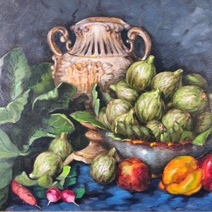A. Volpe - Naturaleza Muerta con Alcachofas y Pimientos, Óleo sobre Lienzo - imagen 8