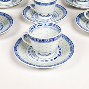 Juego de 7 Pocillos de Porcelana China "Grano de Arroz" con Platillos - imagen 5