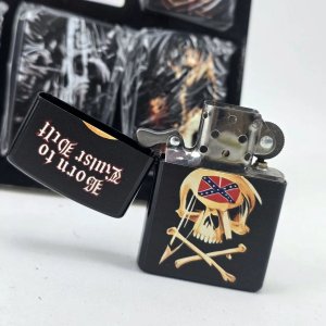 Encendedor Negro "Born to Cruiser" con Diseño de Calavera y Bandera Confederada - imagen 2