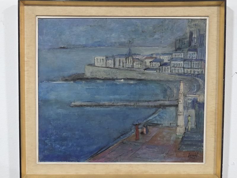 Óleo "Puerto Mediterráneo" de Alejandro Lanoël