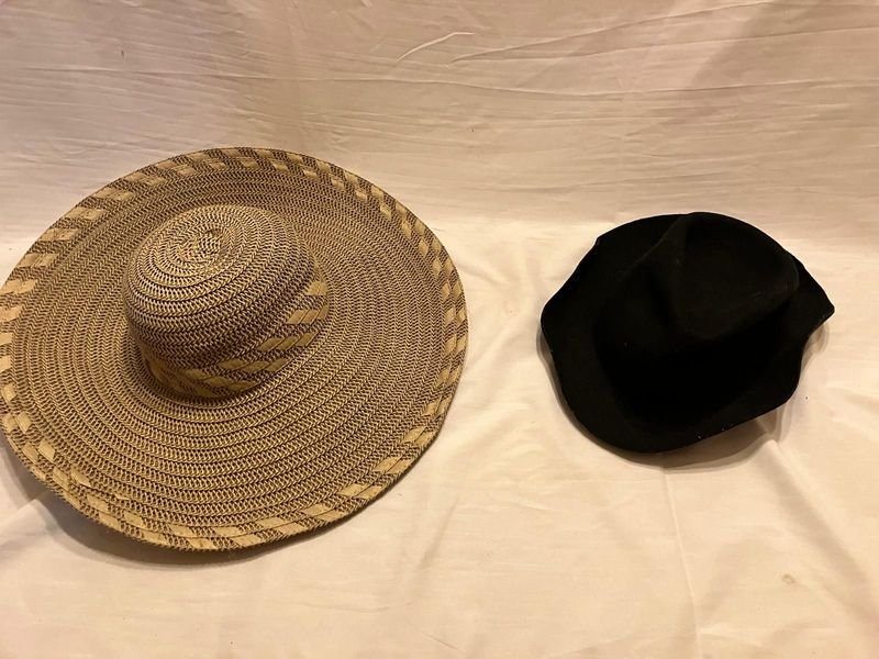 Lote de 2 Sombreros: Capelina de Paja y Negro de Fieltro