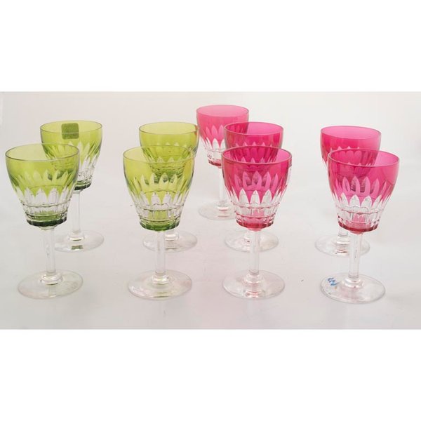 Juego de 9 Copas de Cristal Tallado - 5 Rubí y 4 Verdes - imagen 1
