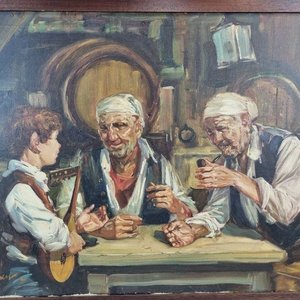 Antiguo óleo sobre tela "Escena de Taberna" por Enrique Eguren, firmado - imagen 3