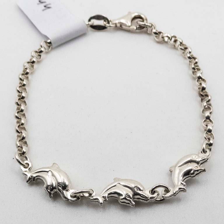 Pulsera de Plata con Delfines - 18 cm
