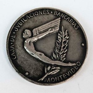 Medalla de Plata Uruguay 1950 - 25 Aniversario Caja de Jubilaciones Bancarias - imagen 1