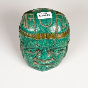 Figura Vintage Cabeza Olmeca Guerrero en Yeso, 12 cm - imagen 3