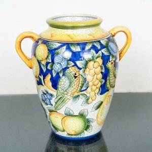 Ánfora de Loza Decorada con Aves y Frutas - Craquelado - imagen 1