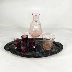 Juego de Botellón y Vasos de Vidrio Rosa y Violeta - imagen 1