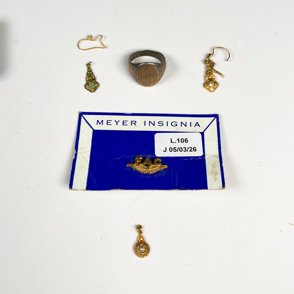 Lote siguiente: Colección de caravanas, anillo y pinzas