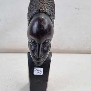 Busto Decorativo Figura Africana Tocado Tallado Pátina Oscura - imagen 5