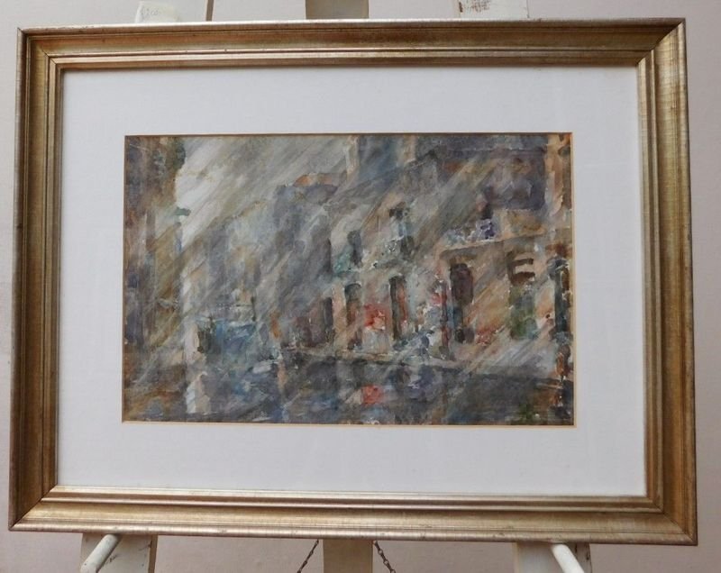 Acuarela "Lluvia" de Dante Picarelli, 30x45 cm