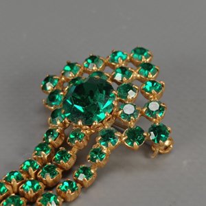 Prendedor Vintage Dorado con Piedras Verdes Esmeralda Fantasía - imagen 6