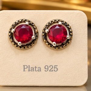 Par de Aros Plata 925 con Cristales Rojo Rubí Facetados - imagen 3